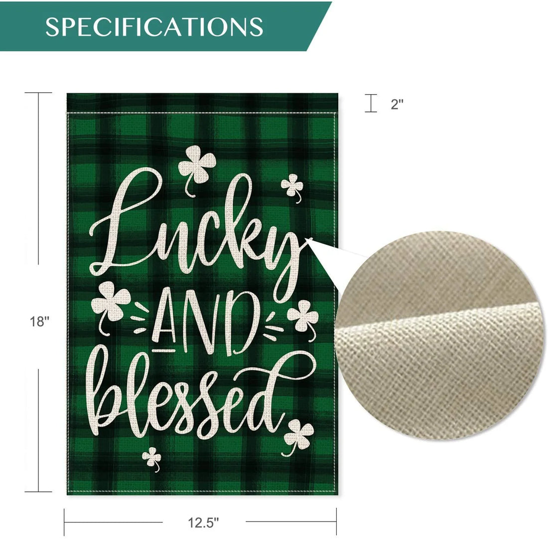 Lucky and Blessed Shamrock St. Patrick'S Day Garden Flag 12.5 X 18 Inch Watercolor Buffalo Plaid, Patricks Day Decoration