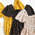Spring Summer Chiffon Dress Women Midi Dressesfemale Short Sleeve Elastic Waist Printed Floral Pleated Backless Casual Dress