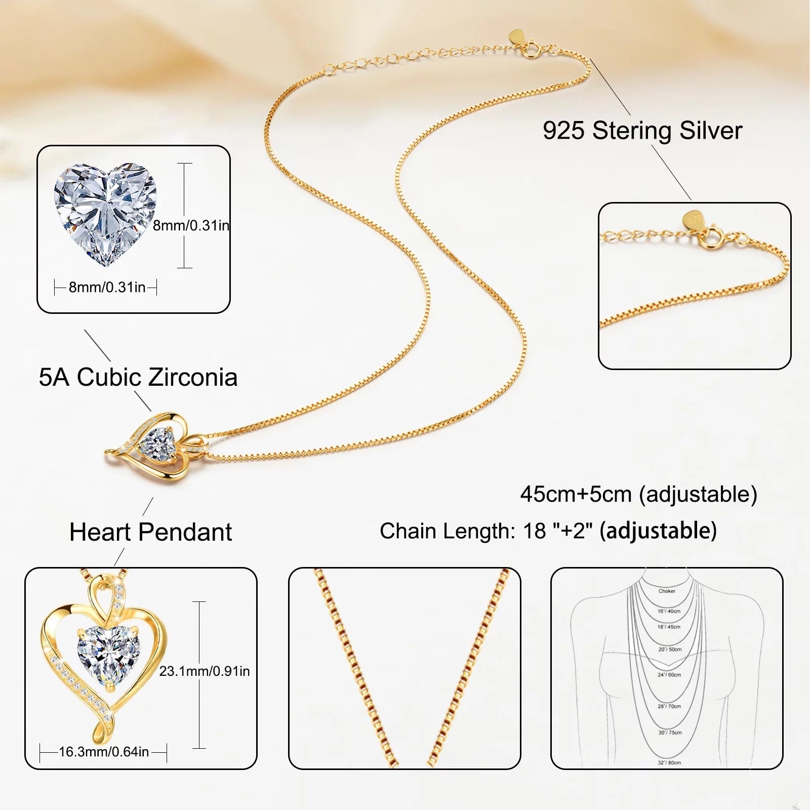RadiantLove Heart Necklace - 925 Sterling Silver Pendant for Her