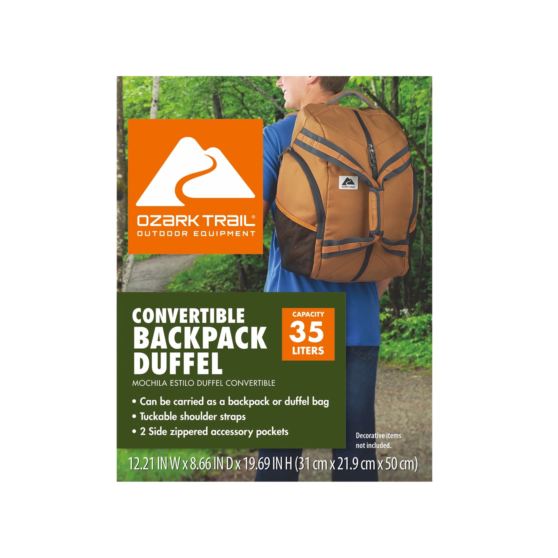 FlexPack 35L Convertible Backpack Duffel - Durable Brown Polyester Travel Bag
