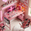 PixelGlow Gaming Desk - 52 Inch with LED Lights & Shelves in Pink