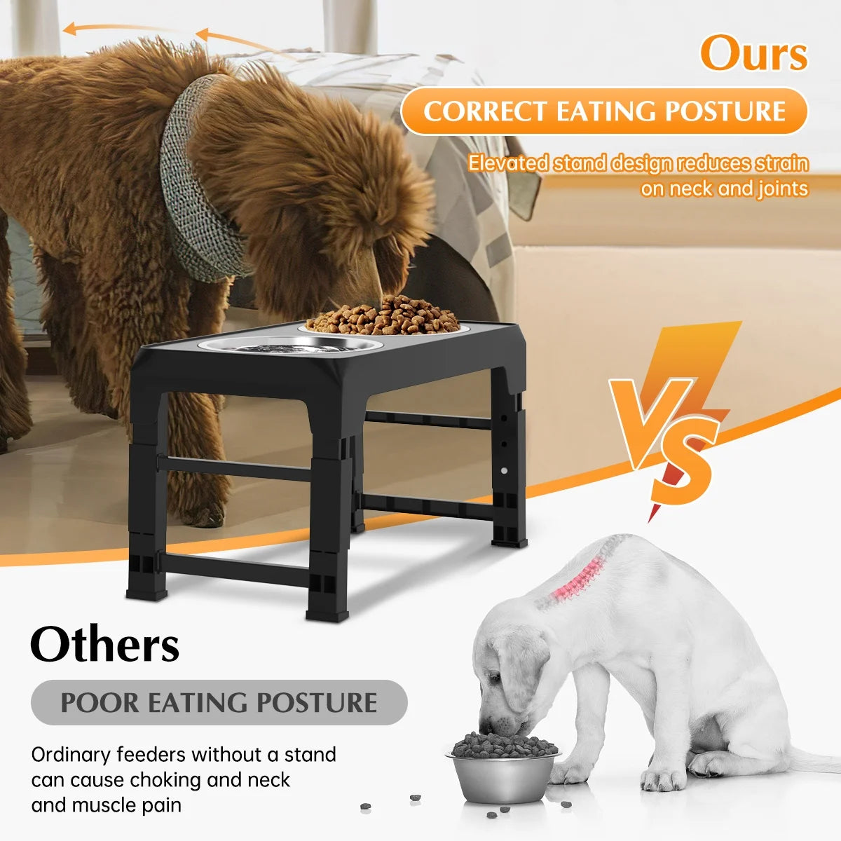 ElevatePro Adjustable Raised Dog Bowl Stand - 5 Heights with 2 Stainless Steel 42Oz Bowls for Dogs & Cats