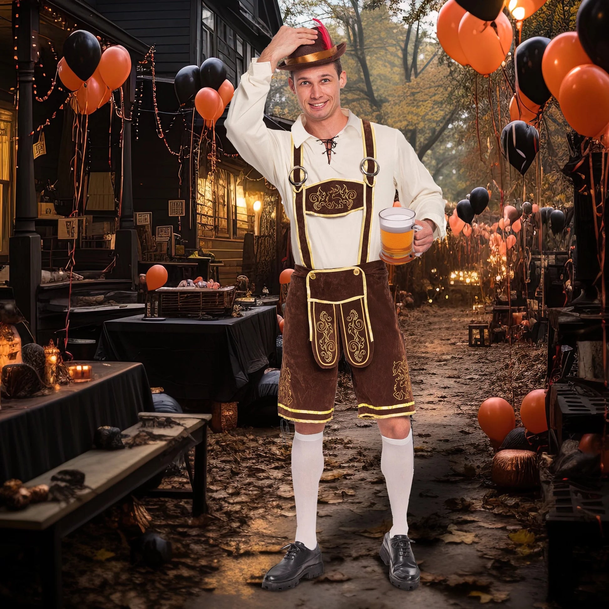 Men's German Bavarian Oktoberfest Costume Set Beer Hat for Adults Halloween