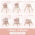 TimberTots 6-in-1 Convertible Baby Highchair - Pink Infant Feeding Chair with Removable Tray