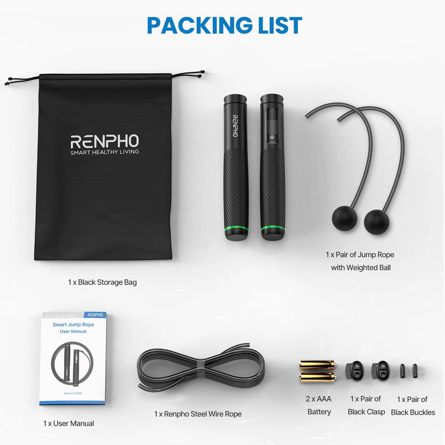 FitTrack 9FT Smart Jump Rope - Adjustable with Calorie & Time Tracking, Black