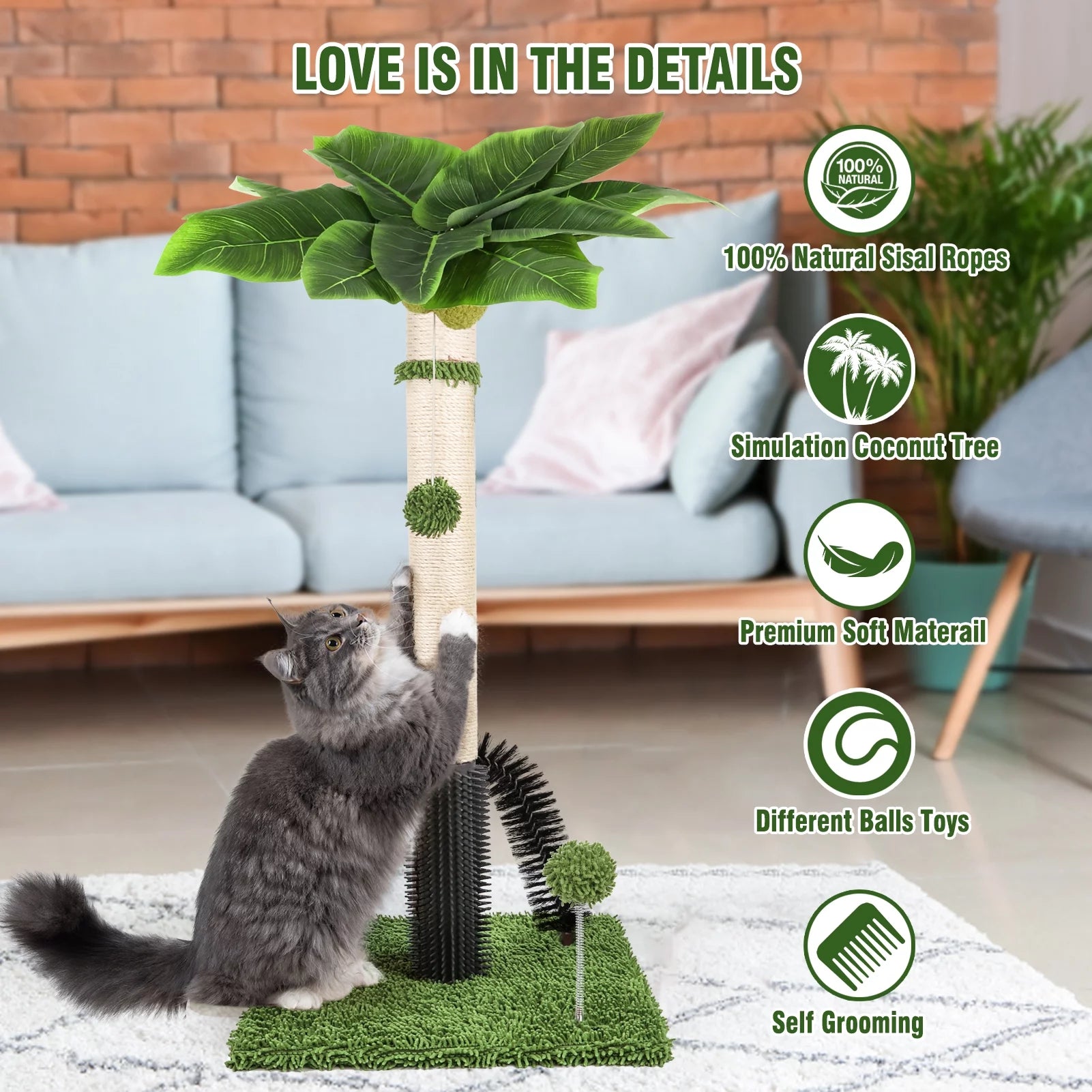 Cat Scratching Post,38" Tall Green Cat Scratch Posts for Indoor Cats with Dangling Ball,Spring Ball