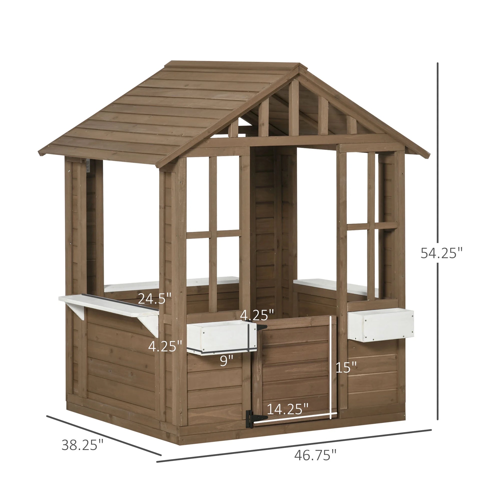 SunnyPlay Kids Outdoor Playhouse with Doors & Windows - Brown Wooden Garden Playhouse