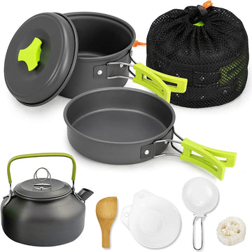CampMate 10-Piece Aluminum Mess Kit – Portable Outdoor Camping Cookware Set