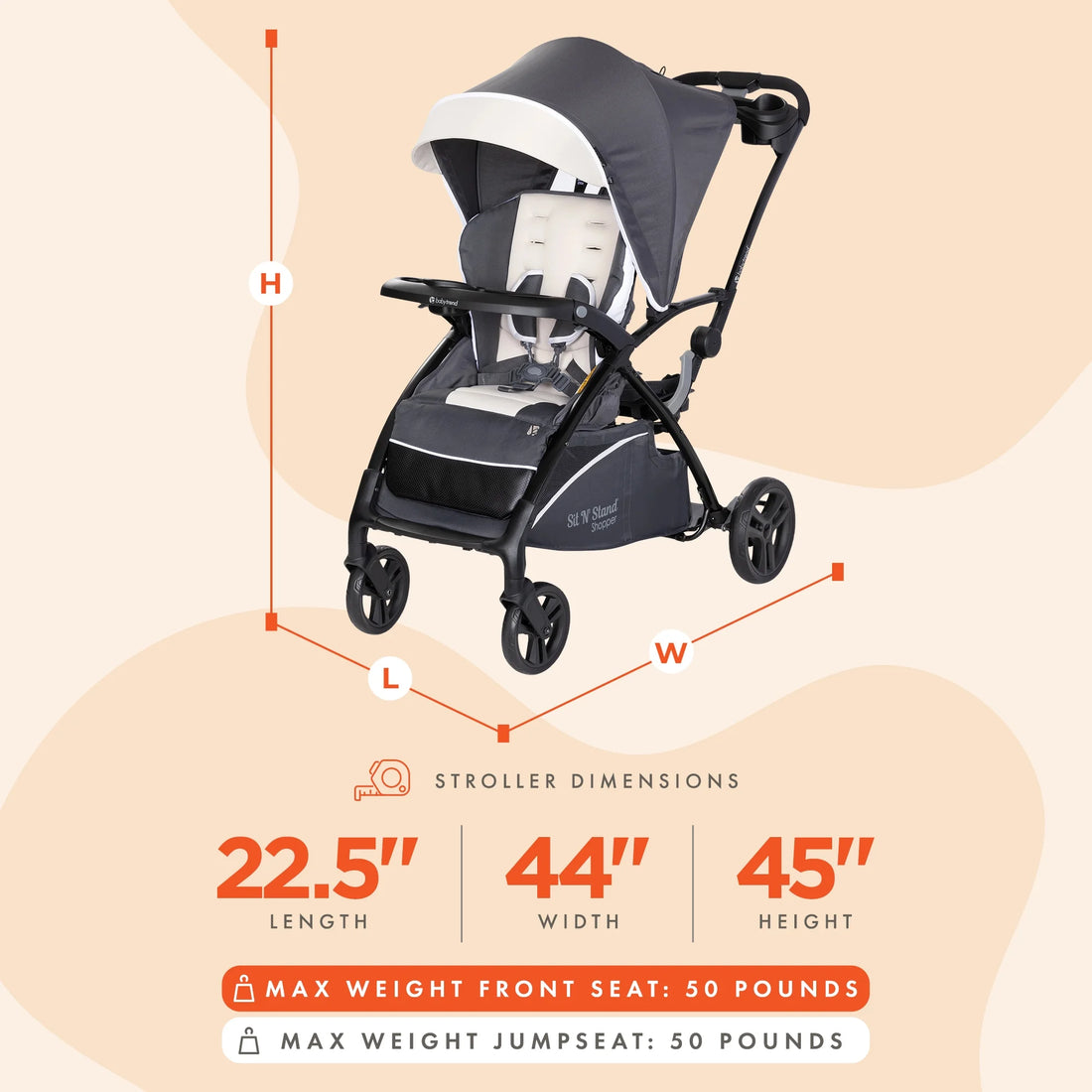 Magnolia Sit N' Stand 5-in-1 Stroller - Shopper with Canopy & Basket