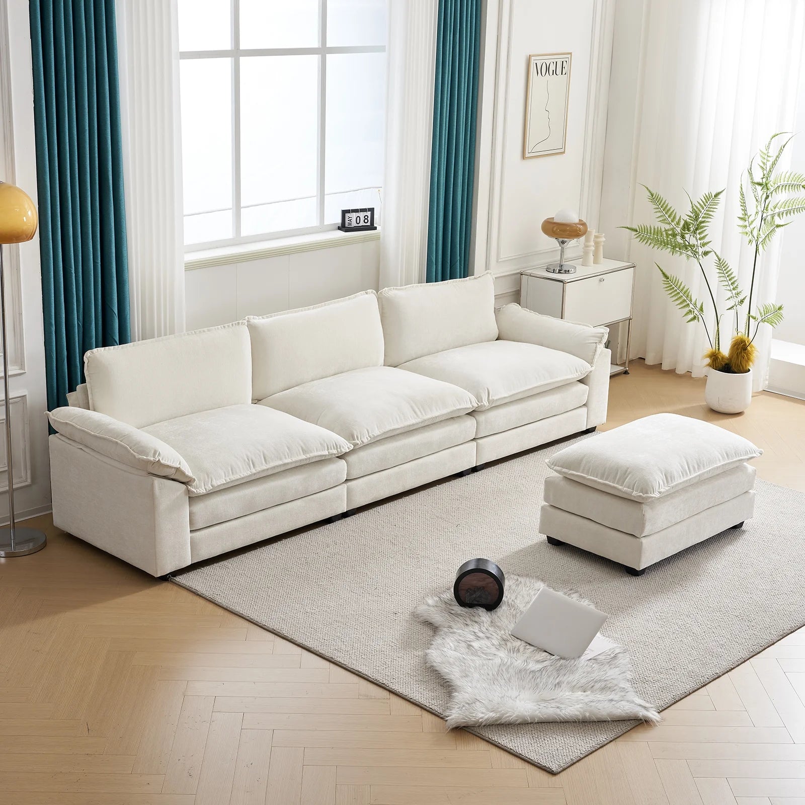 ComfortEase L-Shaped Sectional Sofa with Chaise – 3-Seat Sleeper Couch, Chenille Fabric, Beige