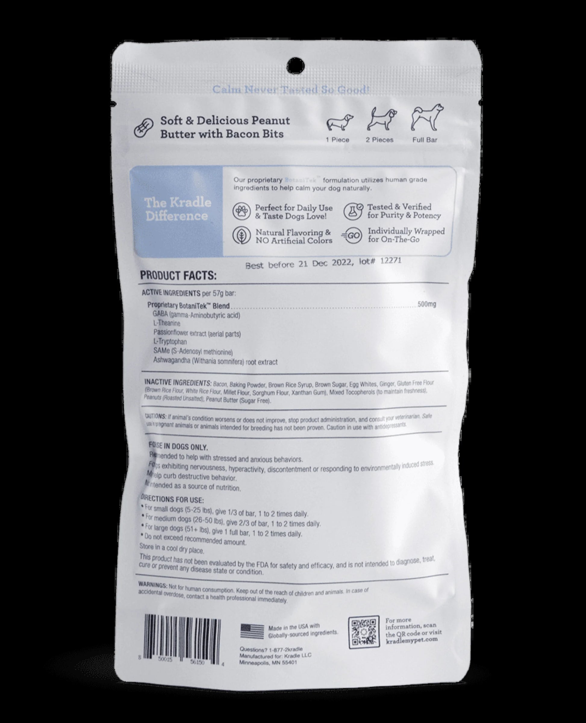CalmBites Soft-Bake Dog Treats - Peanut Butter & Bacon Bars, 2-Pack