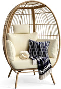 CozyNest Wicker Egg Chair - Oversized Lounger with Stand & Cushions for Outdoor Patio