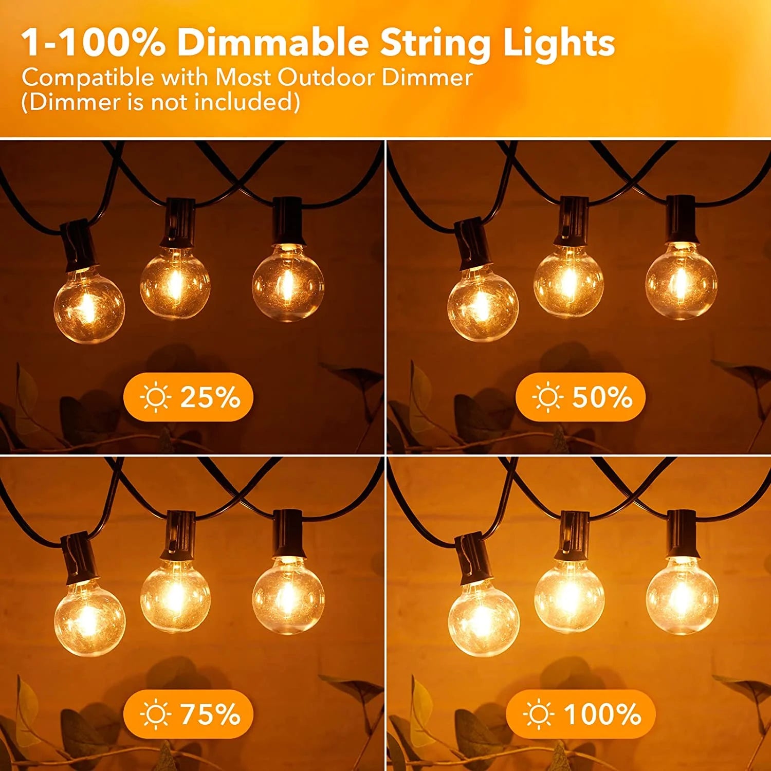 GlowAura 38FT LED Outdoor String Lights - Shatterproof G40 Globe Patio Lights for Garden, Christmas, Backyard