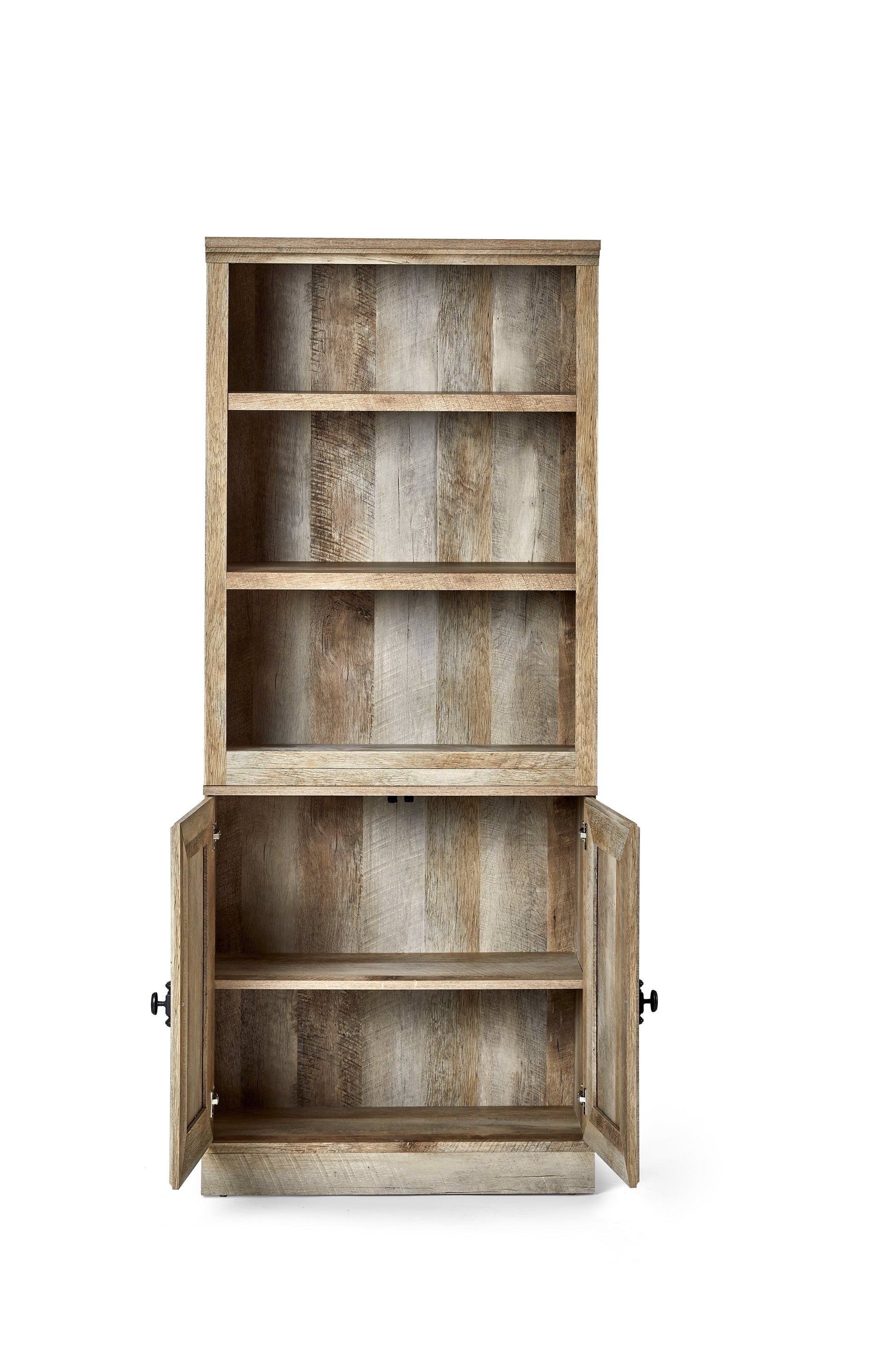 Crossmill 71" 5-Shelf Bookcase with Doors – Weathered Wood Finish, Stylish Storage Solution