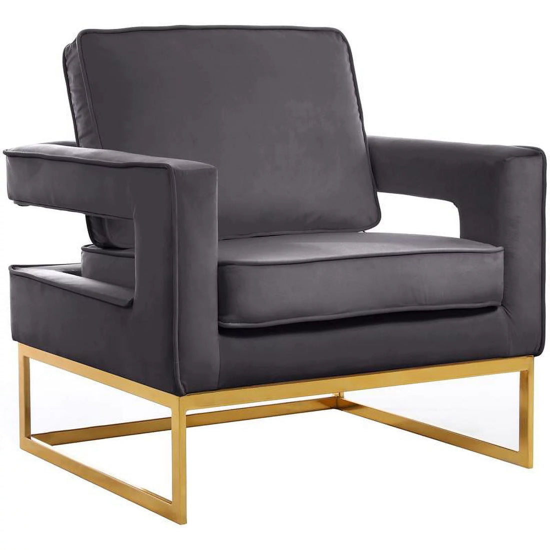 OpulentNoah Gray Velvet Accent Chair - Luxurious Gold Iron Base for Modern Living Space