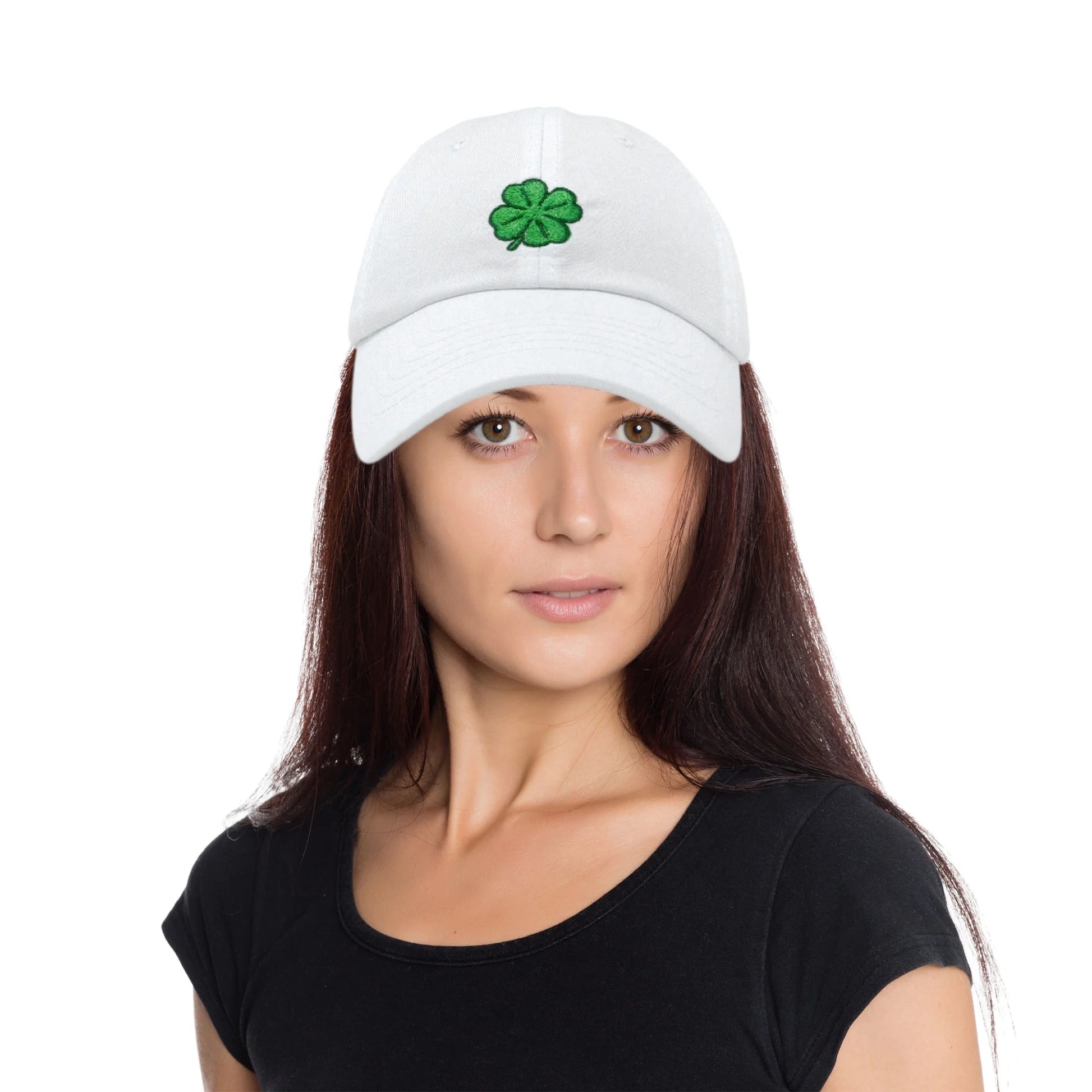Four Leaf Clover Hat Baseball Cap St. Patrick'S Day Cotton Caps White