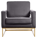 OpulentNoah Gray Velvet Accent Chair - Luxurious Gold Iron Base for Modern Living Space