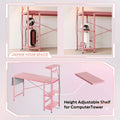 PixelGlow Gaming Desk - 52 Inch with LED Lights & Shelves in Pink