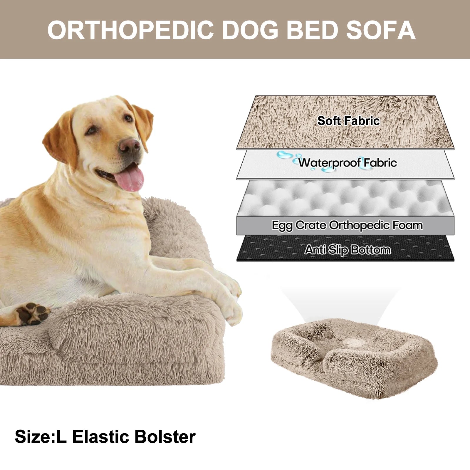 ComfyPaws Large Orthopedic Dog Bed - Plush Egg Foam Support, Waterproof & Machine Washable Cover