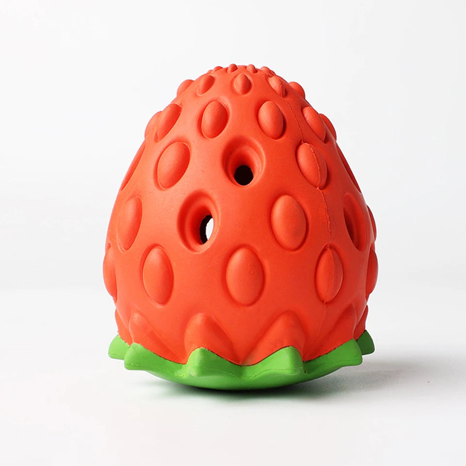 Dualpet Dog Chew Toys Rubber Strawberry Shaped Food Leaking Toy Durable Eco-Friendly Food Dispenser Dogs Toy