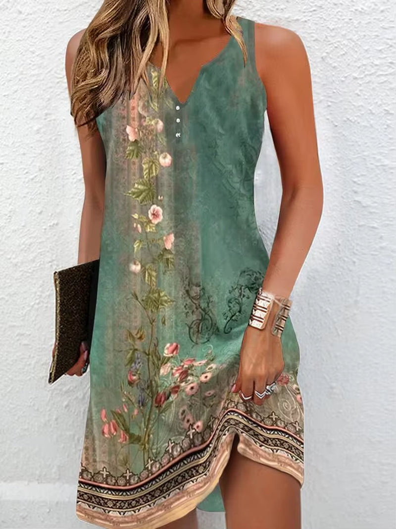 Women'S Dresses Summer Fashion Stitching V Neck Loose Bohemian Vacation Woman Basic Sleeveless Vestidos