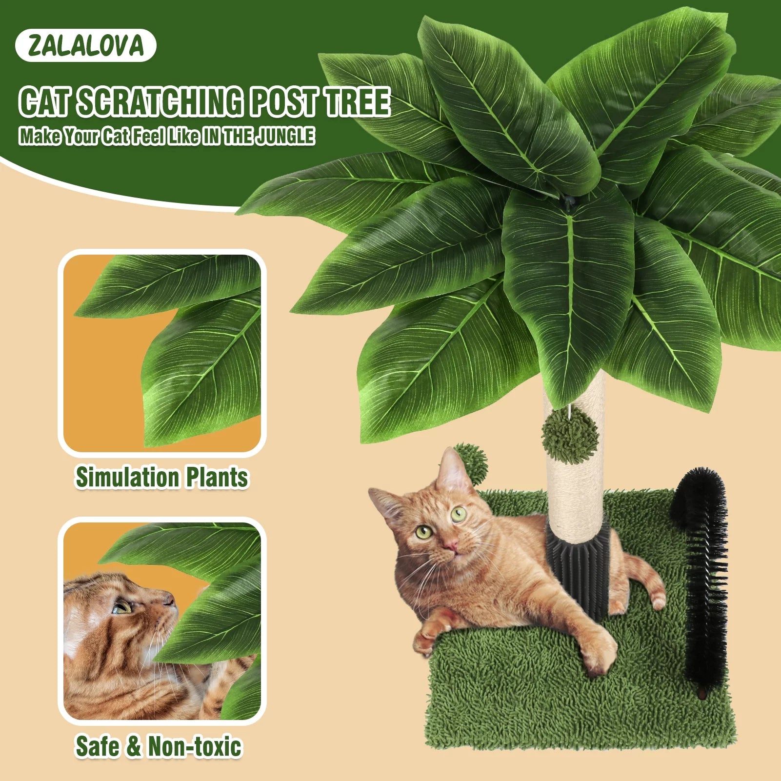 Cat Scratching Post,38" Tall Green Cat Scratch Posts for Indoor Cats with Dangling Ball,Spring Ball