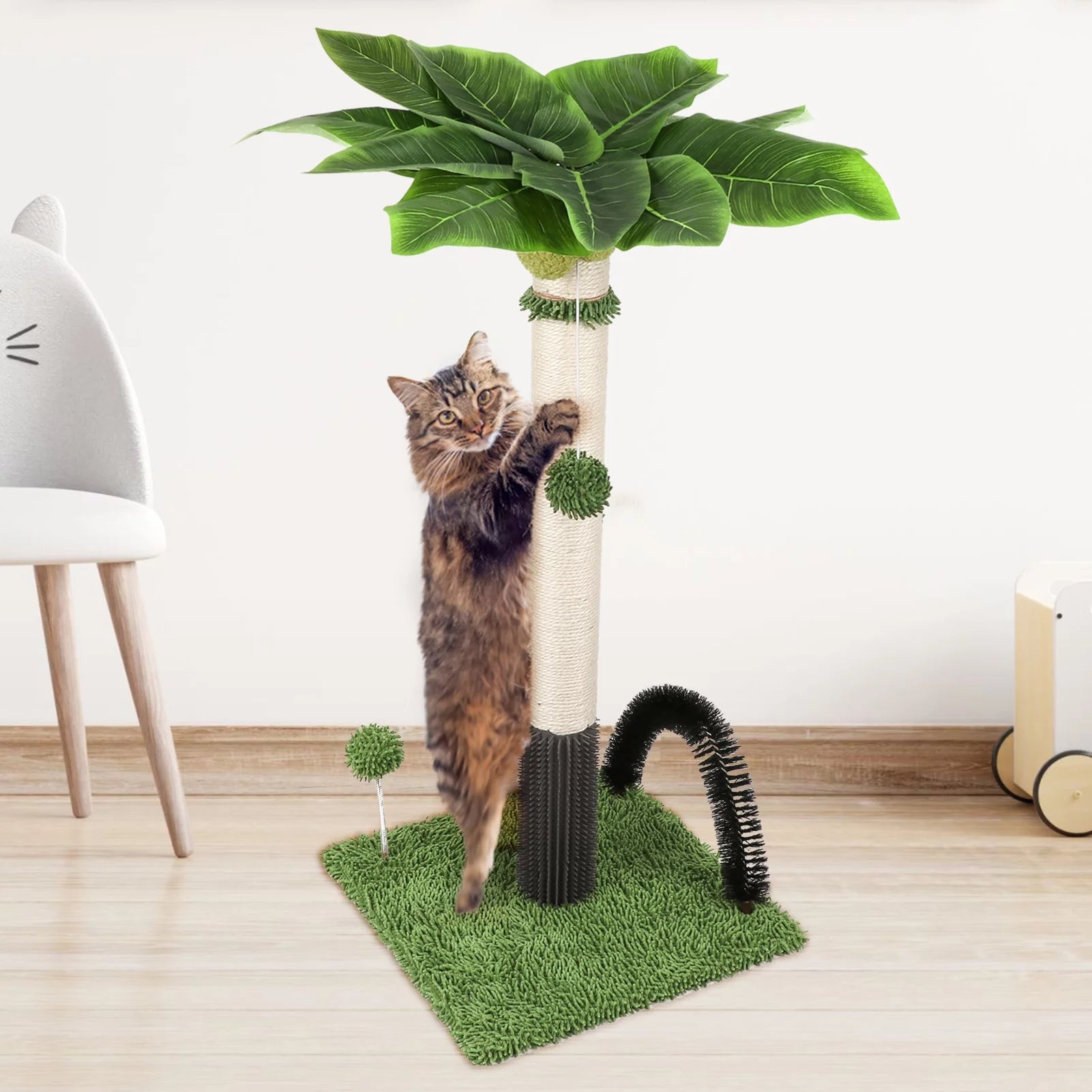 Cat Scratching Post,38" Tall Green Cat Scratch Posts for Indoor Cats with Dangling Ball,Spring Ball