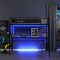 NightGlow HQ Gaming Bunk Bed with LED Lights – Black, Twin Size, Ultimate Gaming Experience