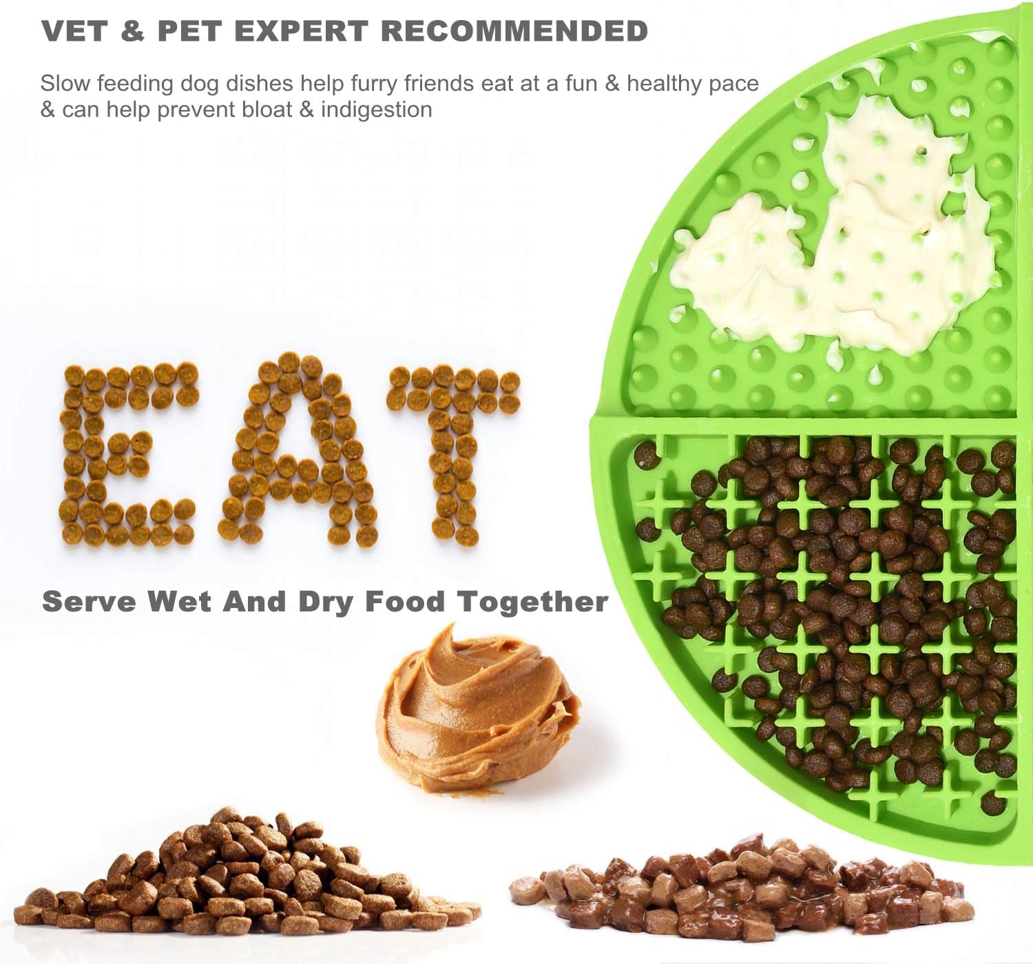 Licking Mat for Dogs and Cats,Dog Slow Feeders,Boredom Anxiety Reduction,Heavy-Duty Puzzle Mat Dog Treat Mat with Unique Quadrant Design,Perfect for Yogurt,Treats or Peanut Butter(Green)