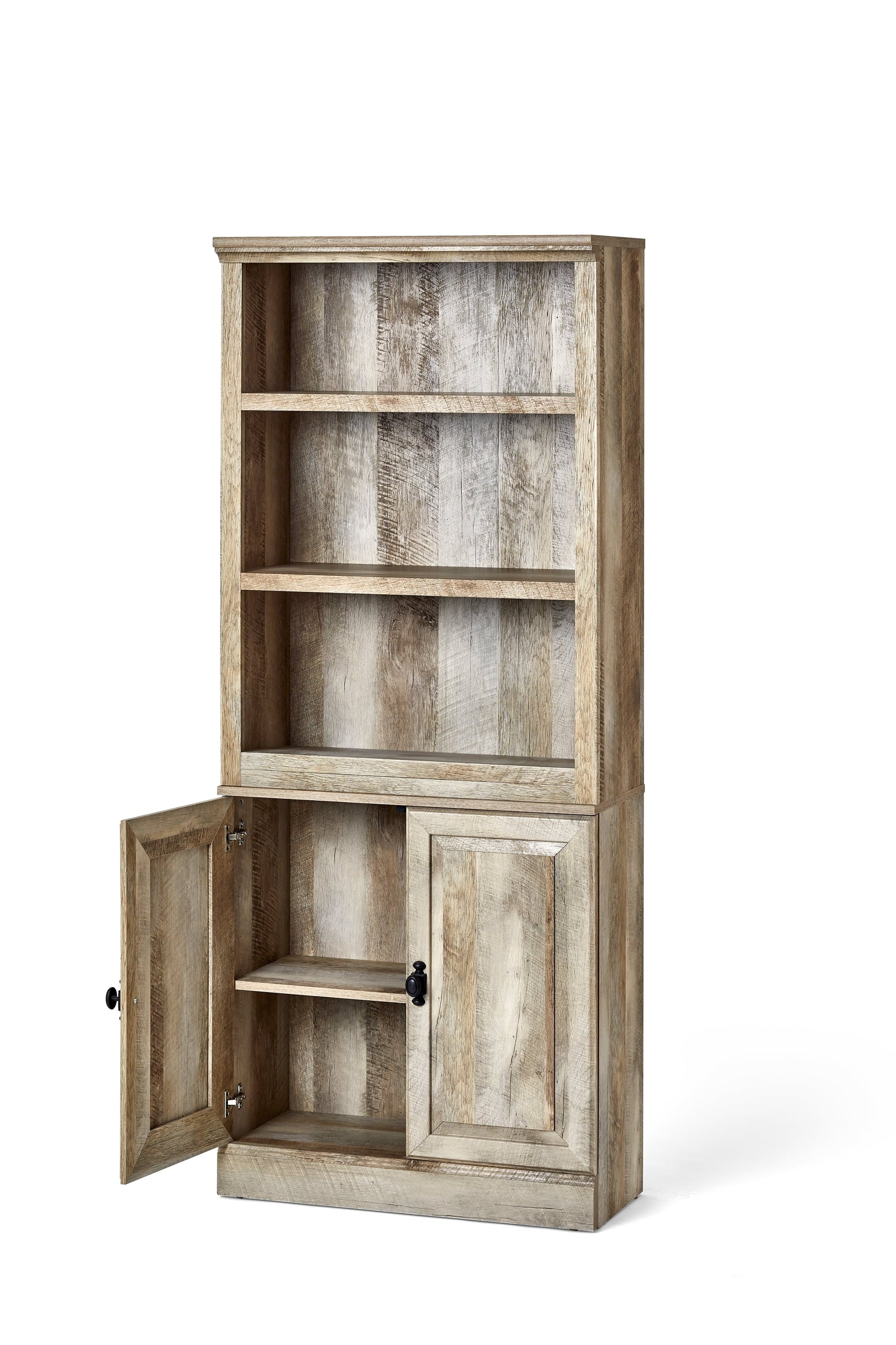 Crossmill 71" 5-Shelf Bookcase with Doors – Weathered Wood Finish, Stylish Storage Solution