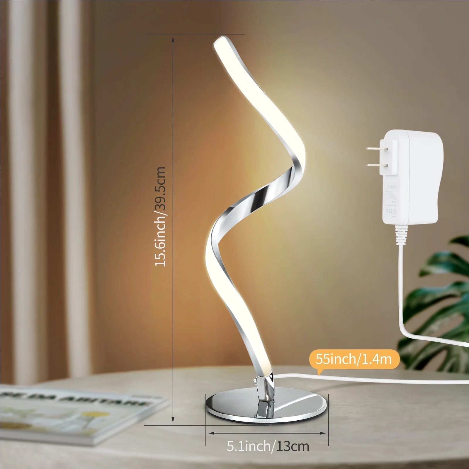 GlowWave Spiral Table Lamp - Touch-Controlled 3-Color Dimmable Nightstand Lamp for Bedroom & Office