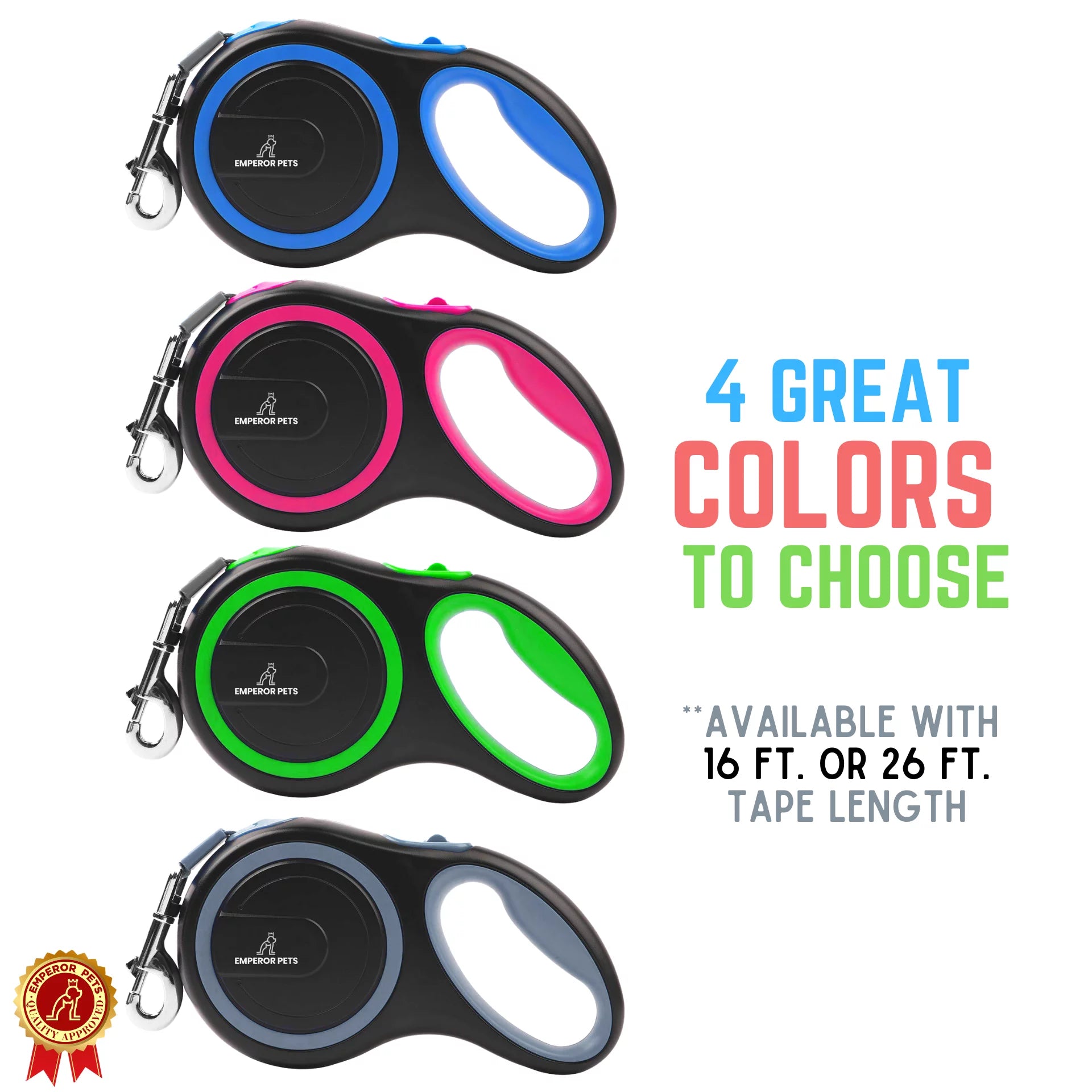 FlexiPaws 16Ft Heavy Duty Retractable Dog Leash for Large Dogs up to 110lbs - GY16