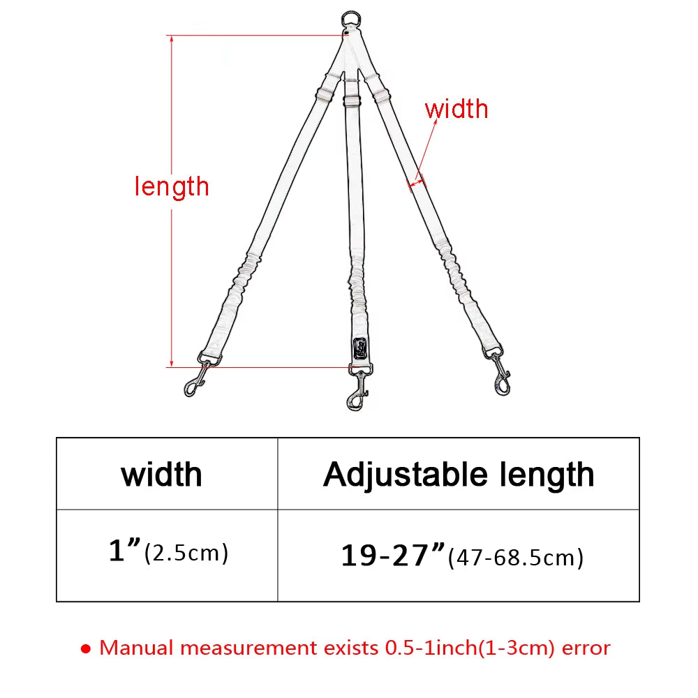 Nylon No-Pull 3 Way Pet Dog Lead Leashes Coupler Pet Adjustable Rope No Tangle Bungee Pets Walking Strap 1 Leash for 3 Dogs