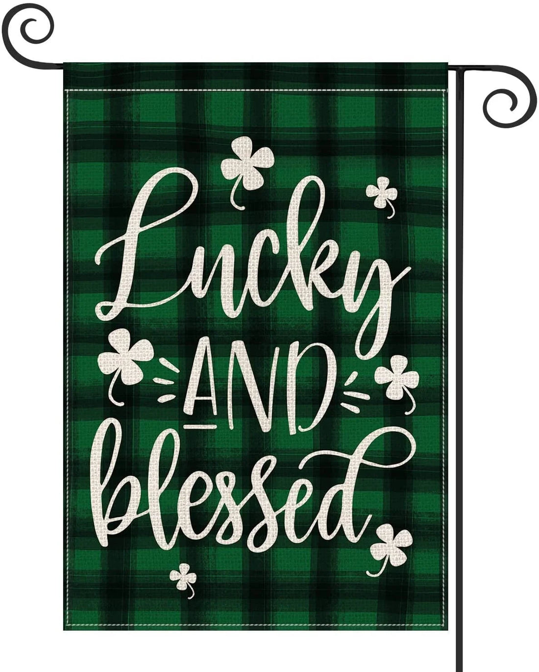 Lucky and Blessed Shamrock St. Patrick'S Day Garden Flag 12.5 X 18 Inch Watercolor Buffalo Plaid, Patricks Day Decoration