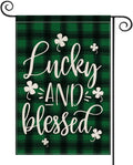 Lucky and Blessed Shamrock St. Patrick'S Day Garden Flag 12.5 X 18 Inch Watercolor Buffalo Plaid, Patricks Day Decoration