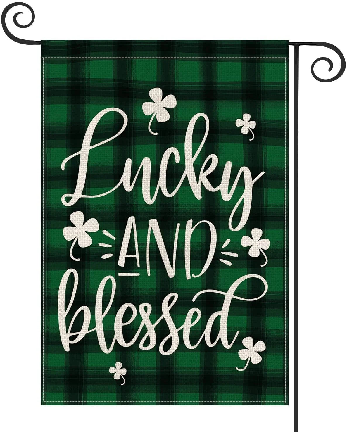 Lucky and Blessed Shamrock St. Patrick'S Day Garden Flag 12.5 X 18 Inch Watercolor Buffalo Plaid, Patricks Day Decoration