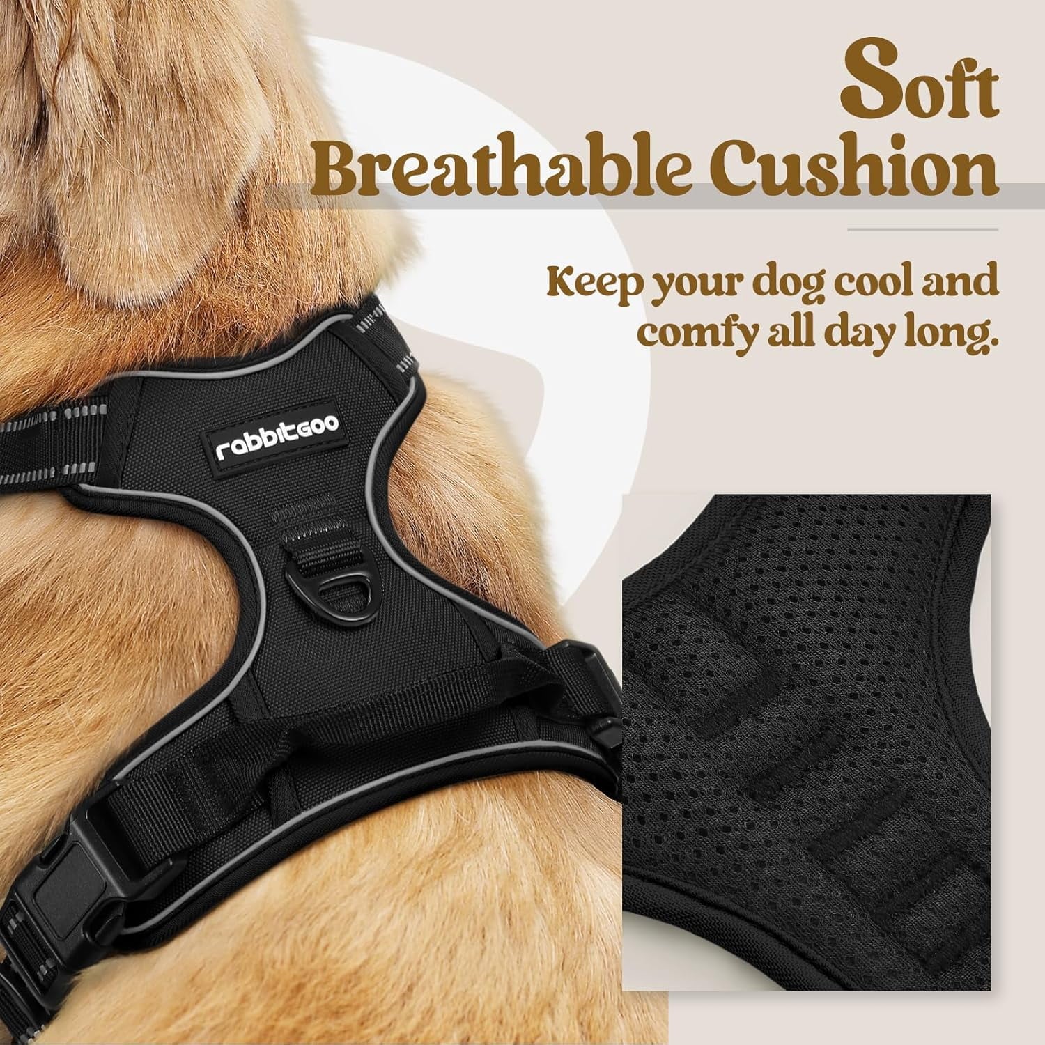 ControlMax Dog Harness - Adjustable No-Pull Soft Padded Vest with 2 Leash Clips & Reflective Oxford Fabric for Large Dogs