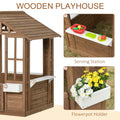SunnyPlay Kids Outdoor Playhouse with Doors & Windows - Brown Wooden Garden Playhouse