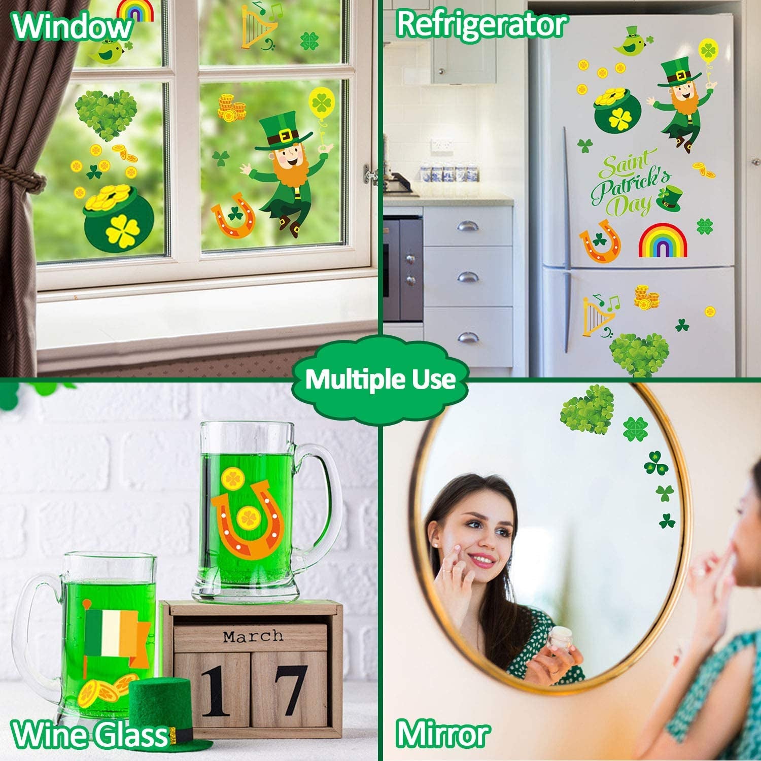80 PCS St Patrick'S Day Window Clings, St Patrick'S Day Decorations Accessories for the Home, Saint Shamrock Window Decals Stickers for Glass, Irish Party Supplies Favors Ornaments (4