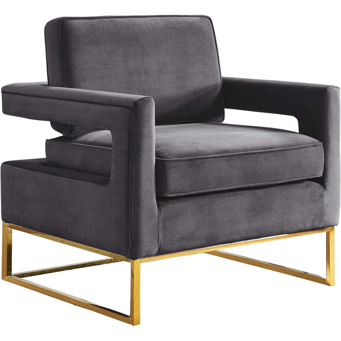 OpulentNoah Gray Velvet Accent Chair - Luxurious Gold Iron Base for Modern Living Space