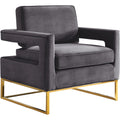 OpulentNoah Gray Velvet Accent Chair - Luxurious Gold Iron Base for Modern Living Space