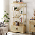 NaturalWood 7-Tier Rattan Bookshelf - Stylish Display & Storage Shelf for Living Room & Office