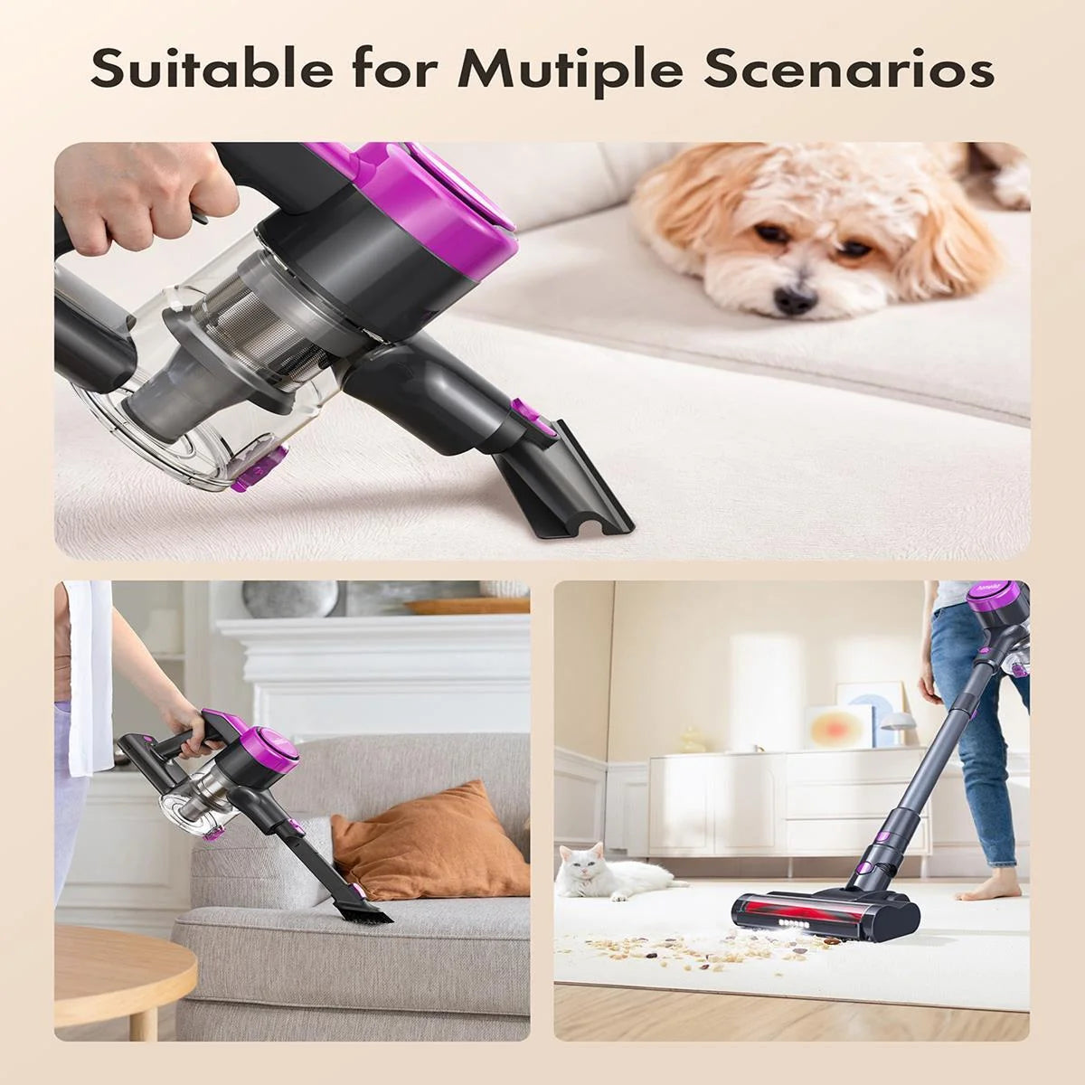 PowerClean Cordless Vacuum - 300W 23Kpa Suction, LED Display, 48Min Runtime, Lightweight Stick