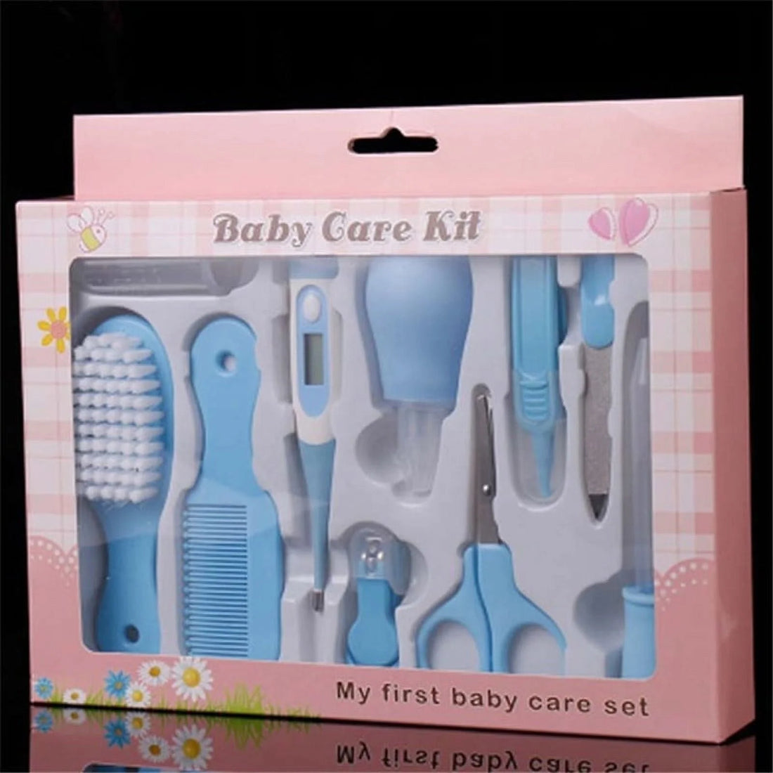 10Pcs/Set Baby Health Care Kit Portable Newborn Infant Nursery Set Kids Grooming Baby Nail Clipper Brush Comb Cleaning Sets (Blue)