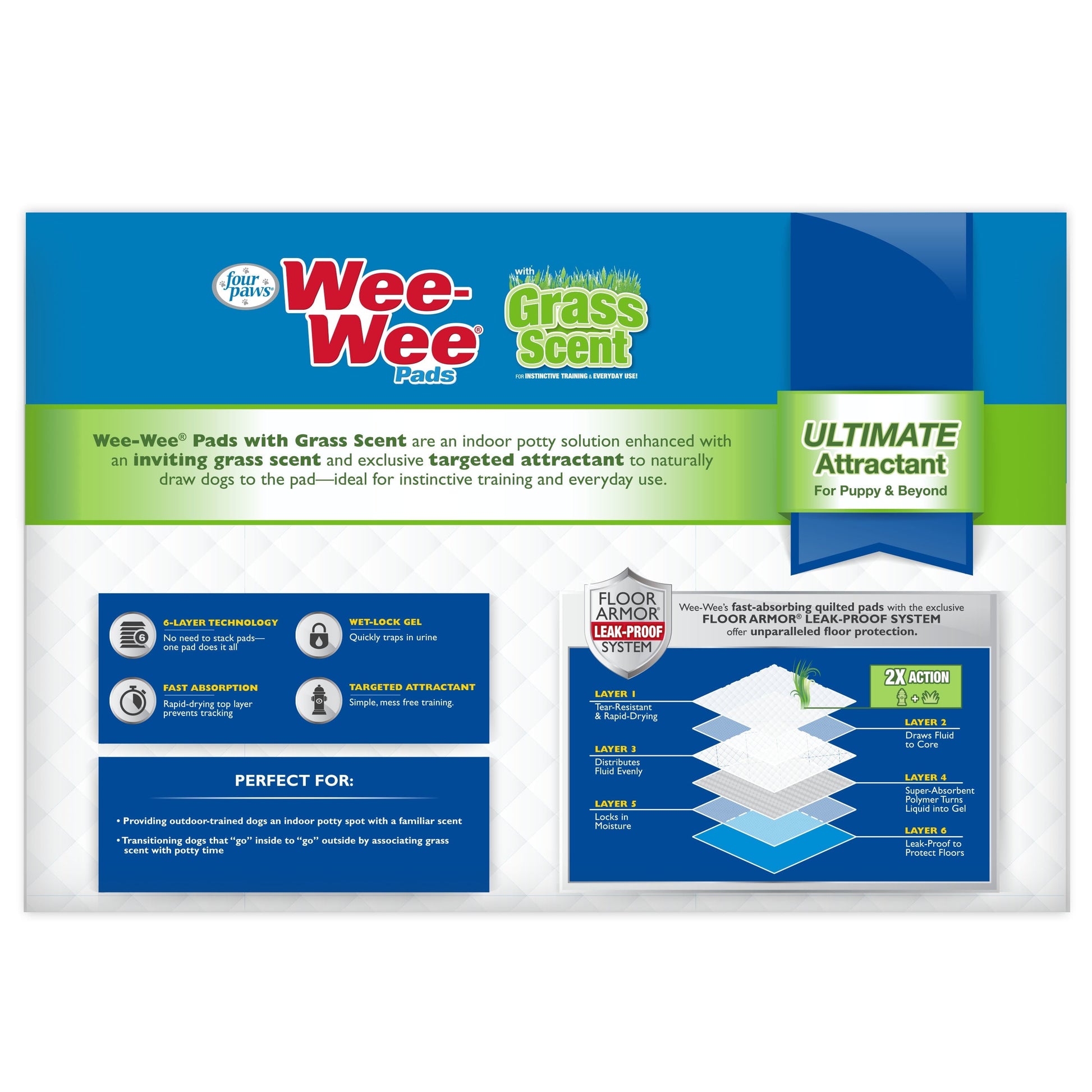 Wee-Wee Grass Scented Dog Training Pads – 50 Count Premium Pet Pee Pads for Puppies