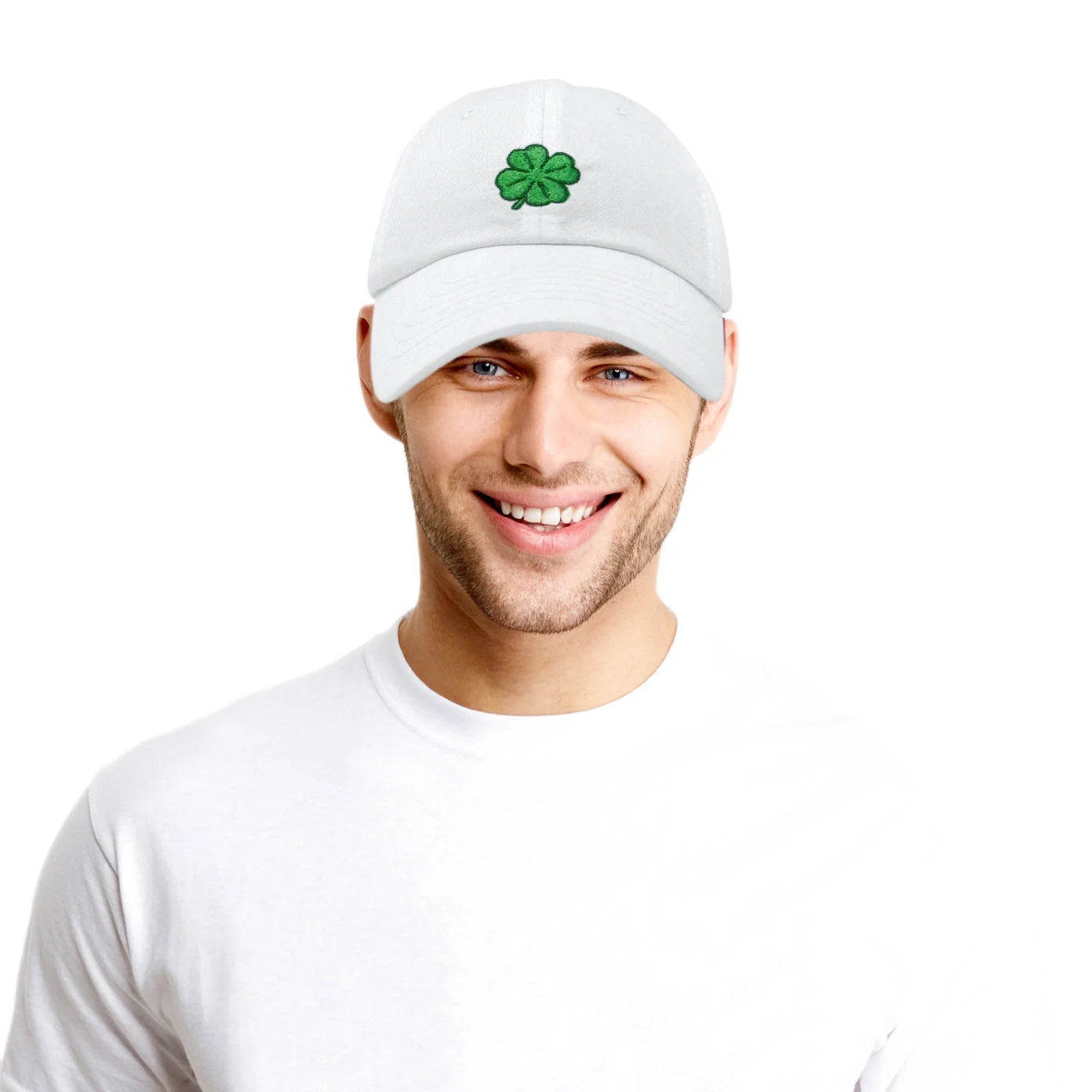 Four Leaf Clover Hat Baseball Cap St. Patrick'S Day Cotton Caps White