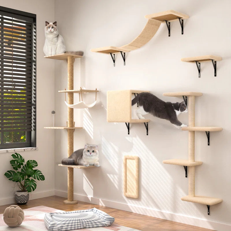 Damyanti Luxe Wall-Mounted Cat Tree - 6-Tier Shelved Climbing Center for Cats