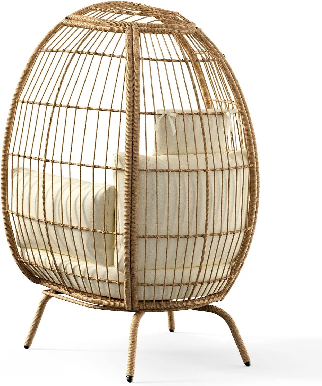 CozyNest Wicker Egg Chair - Oversized Lounger with Stand & Cushions for Outdoor Patio