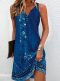 Women'S Dresses Summer Fashion Stitching V Neck Loose Bohemian Vacation Woman Basic Sleeveless Vestidos