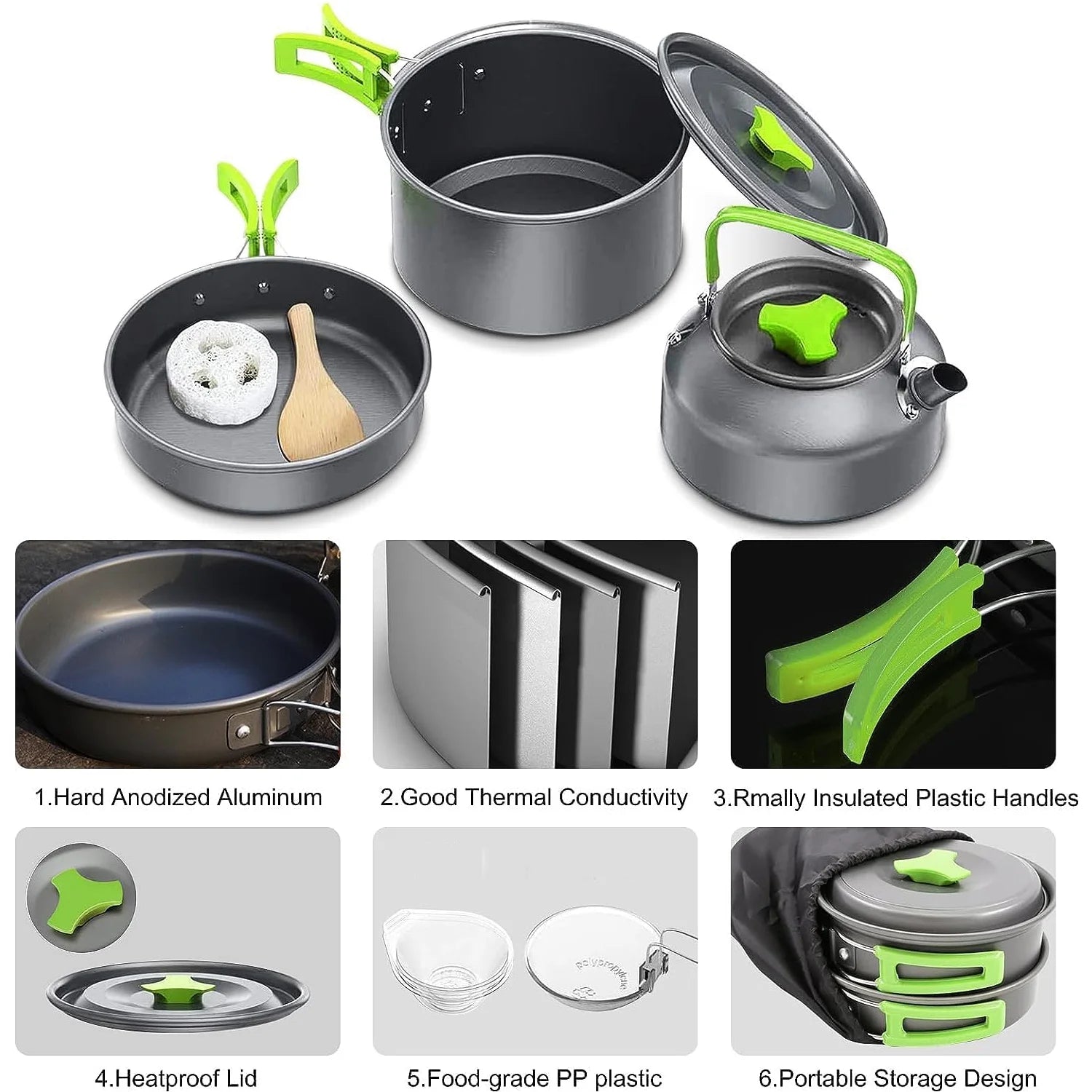 CampMate 10-Piece Aluminum Mess Kit – Portable Outdoor Camping Cookware Set